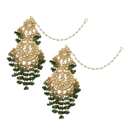 Heirloom Kundan Chandbali Earrings with Bead Drops